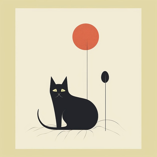 Photo a black cat sits in front of a red balloon.