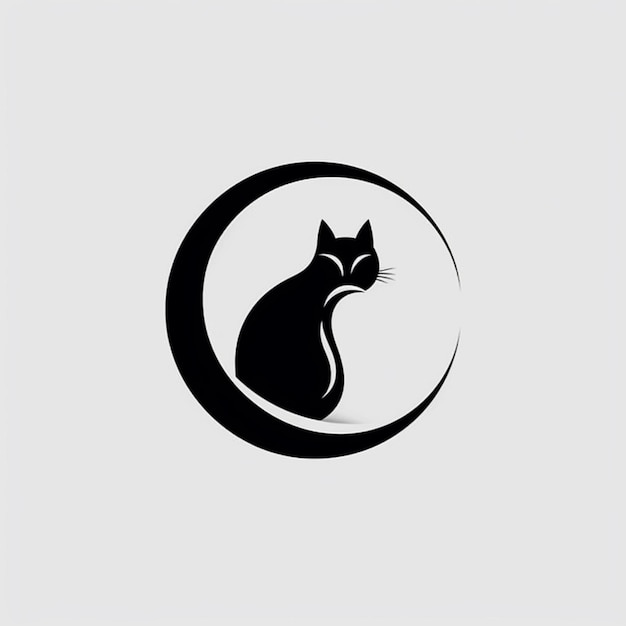 Photo a black cat sitting in a circle with a white background generative ai