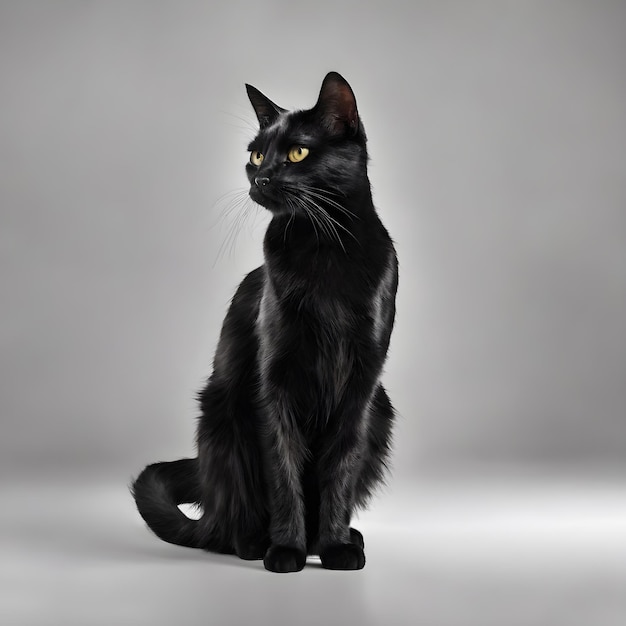 black cat sitting in front of white wall