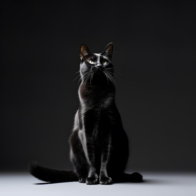 a black cat sitting on a white surface