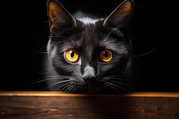 black cat straight look on vintage minimal background