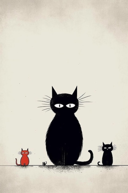 A black cat and two black cats stand in front of a white background.