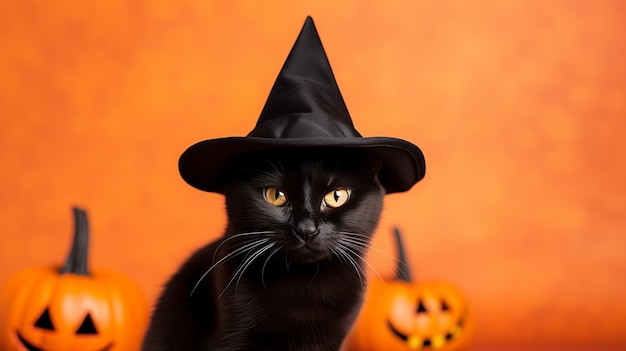 a black cat wearing a person hat