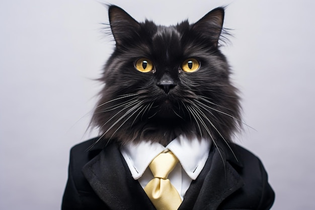 a black cat wearing a suit and tie