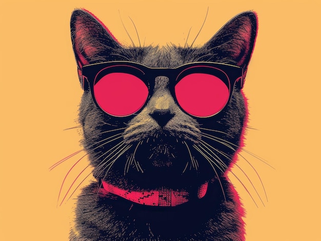 Photo a black cat wearing sunglasses on an orange background