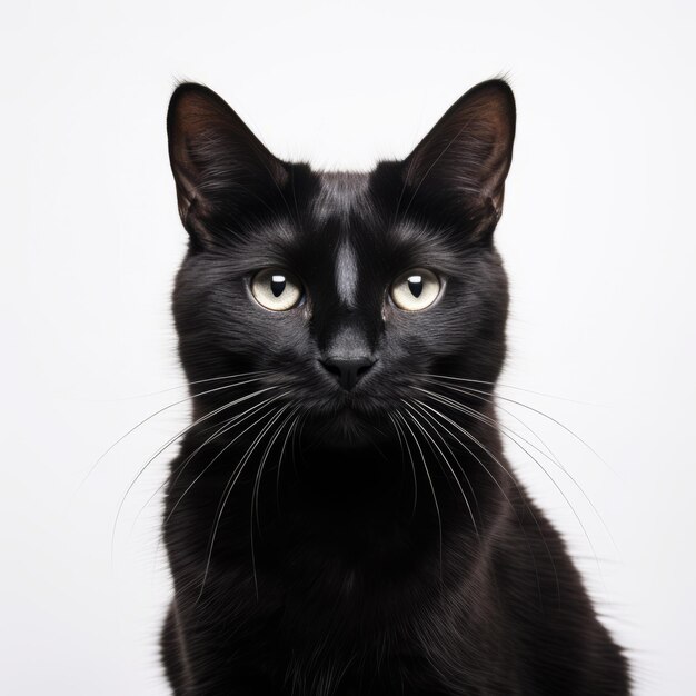 Black Cat On White Background A Closeup Portrait With Haunting Elegance