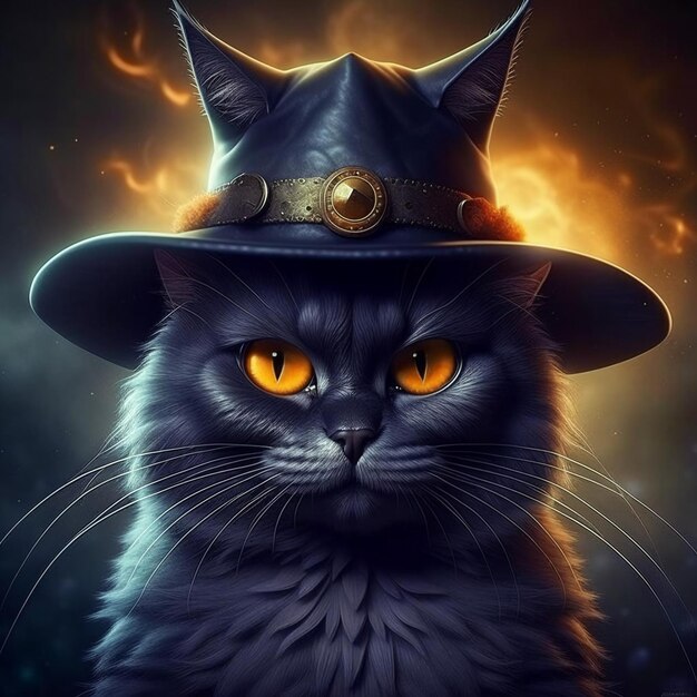 Black cat in a witch's hat halloween costume