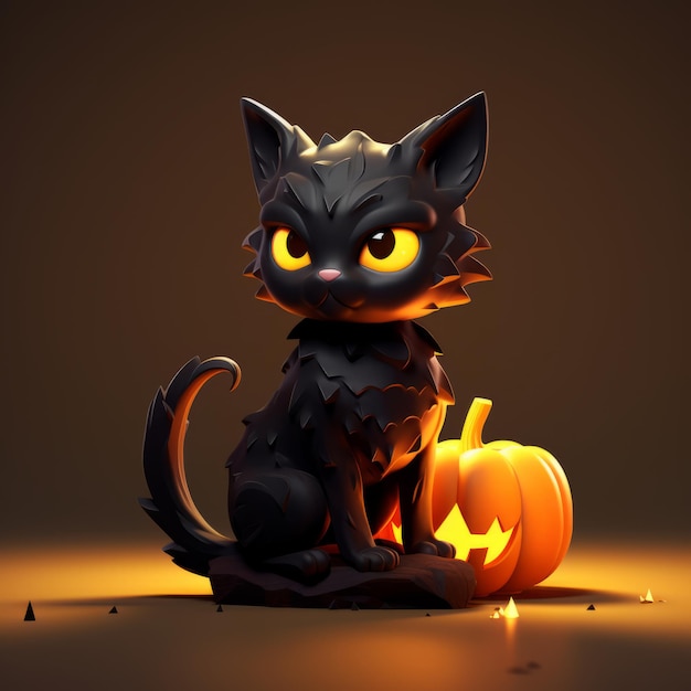 a black cat with glowing eyes sitting on a pumpkin