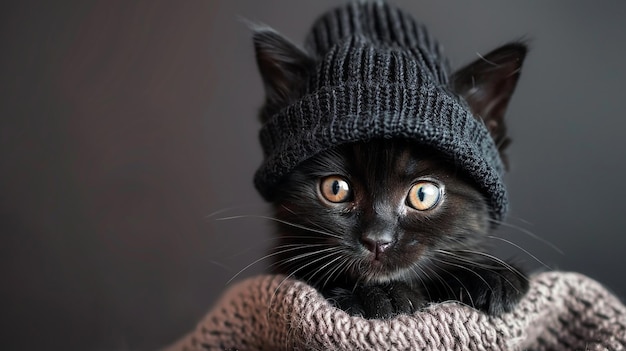 a black cat with a hat on its head