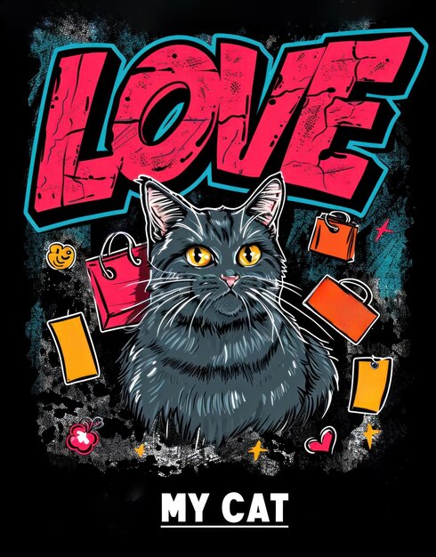 Photo a black cat with a heart and shopping bags on the front ai