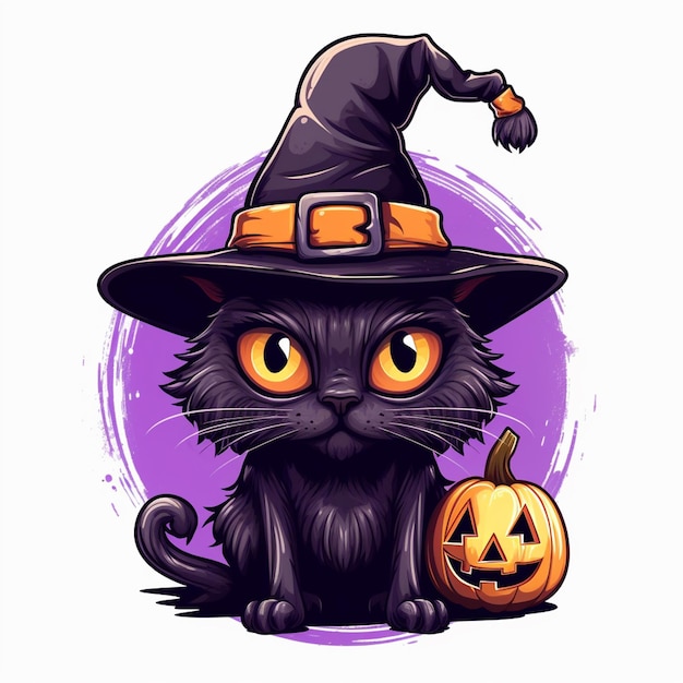 A black cat with a pumpkin on its head and a pumpkin on the top.