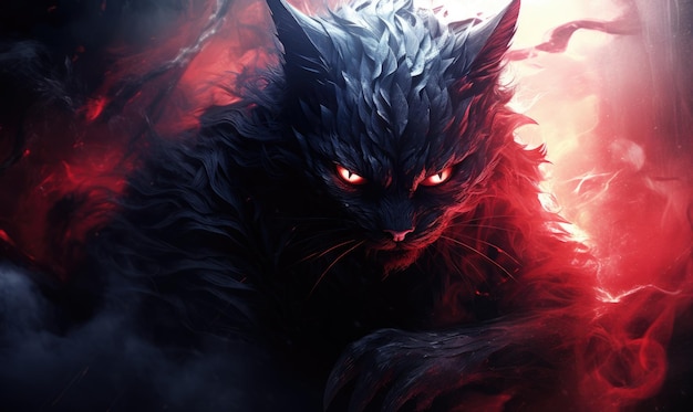 Premium AI Image | A black cat with red eyes in the dark