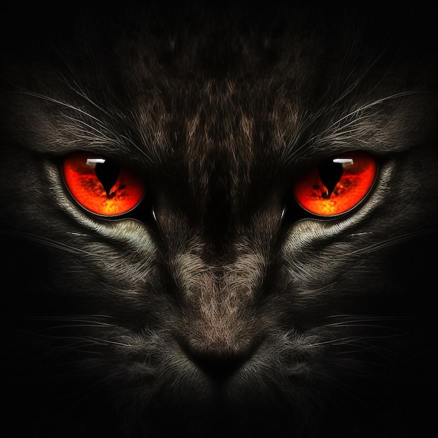 A black cat with red eyes