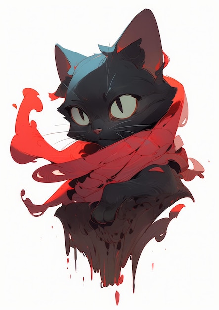 写真 赤いスカーフを巻いた黒猫 愛らしい猫のファッションステートメント