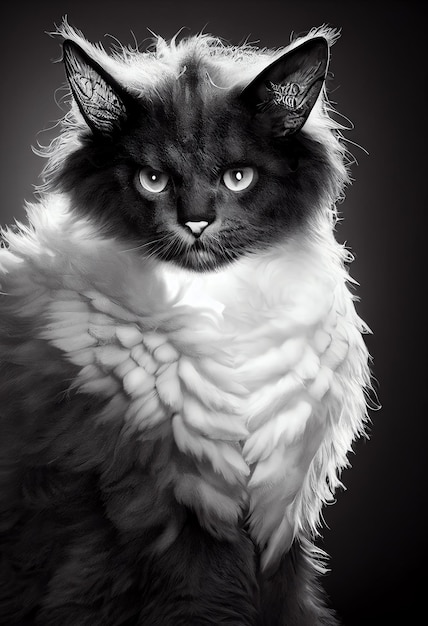 Black cat with white angel wings Struggle between good and evil in one being concept