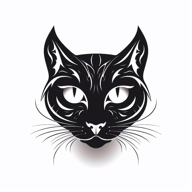 A black cat with a white background and the word feline on it.