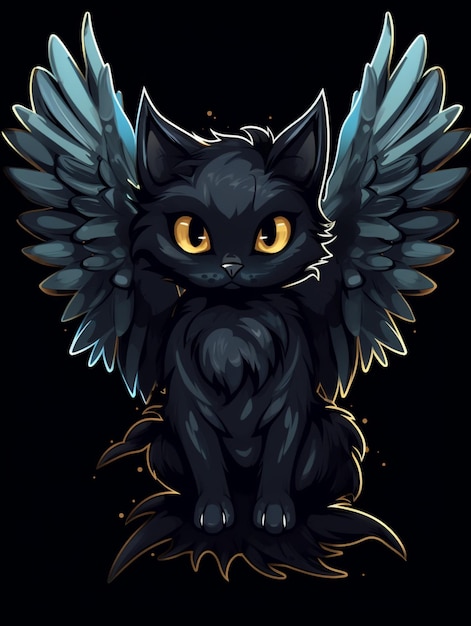 black cat with wings vector design