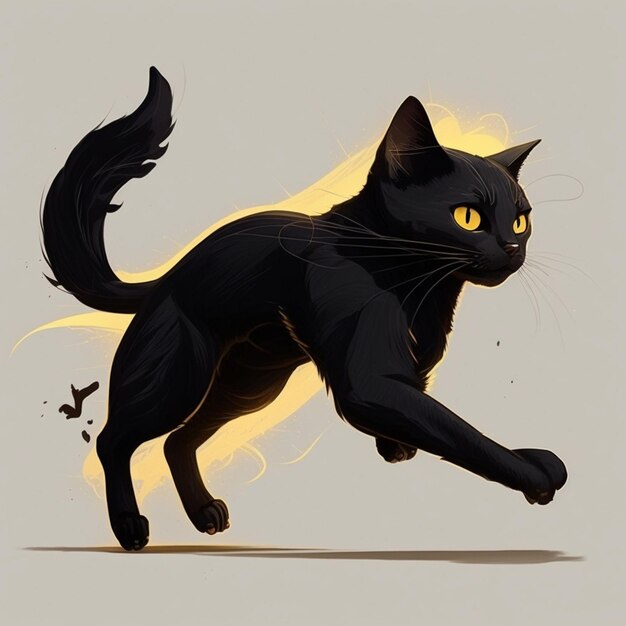 Premium Photo | A black cat with yellow eyes is running away from the  camera.
