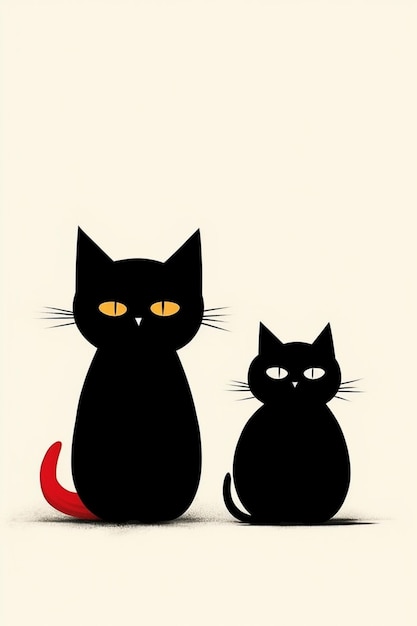 A black cat and a yellow cat sit side by side.