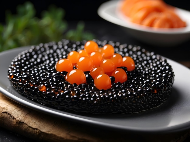 black caviar red caviar and trout canapes gourmet dish delicacy