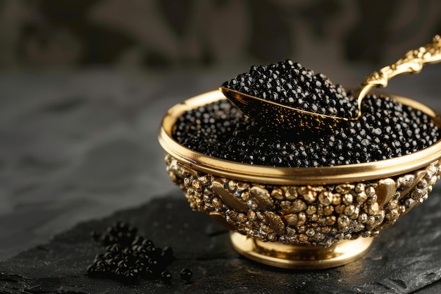 Black Caviar Snack Sturgeon Delicatessen Luxury Seafood Premium Black Caviar Copy Space