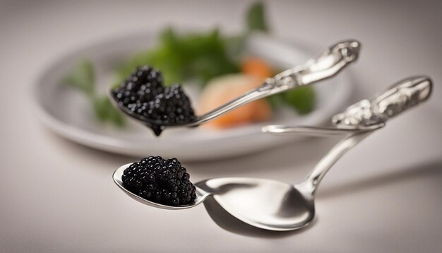 Photo black caviar on a spoon