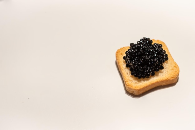 Black caviar. Sturgeon caviar. Fish delicacy. Canape with caviar. Expensive snack. Buffet platter.