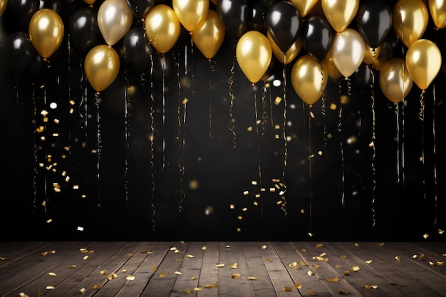 Black celebration background with balloons