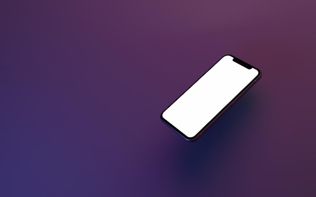 black cell phone floating on purple background rendering with blank copy space. phone screen mockup and various slides floating in 3d rendering. app interface, ux ui, and web design template concept