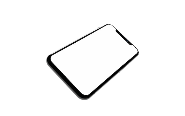black cell phone floating on white background rendering with blank copy space. phone screen mockup and various slides floating in 3d rendering. app interface, ux ui, and web design template concept