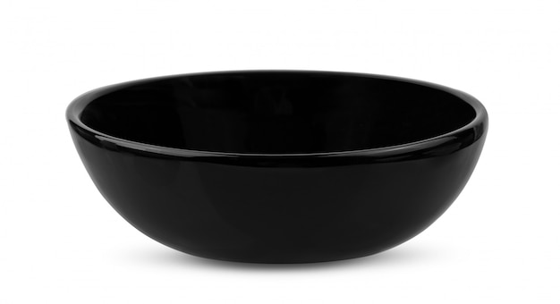 Black ceramic bowl isolate on white