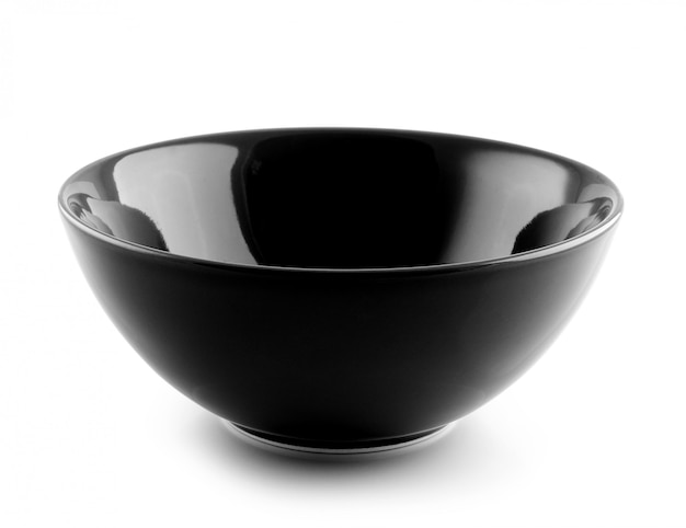 Black ceramic bowl on white isolated