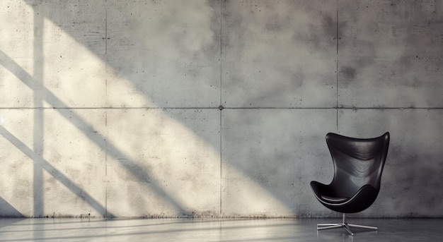 black chair in front of a concrete wall