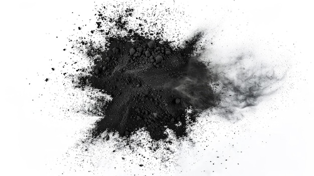 写真 白い背景とテクスチャの上部の写真に隔離された黒い木炭の粉末の火薬