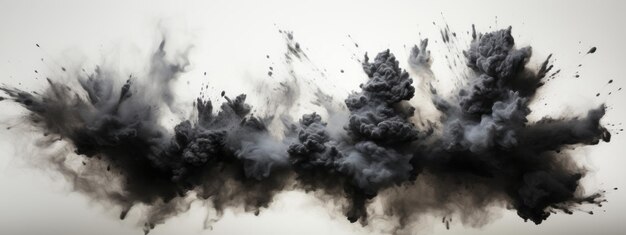 黒い木炭粉塵 白い塗料 爆発 爆発 孤立したスプラッター 抽象 粉炭背景 黒い煙粒子 爆発的な炭素パターン 石炭メイク 暗いスプラッシャー爆弾