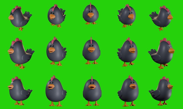 Photo black chicken cartoon 3d