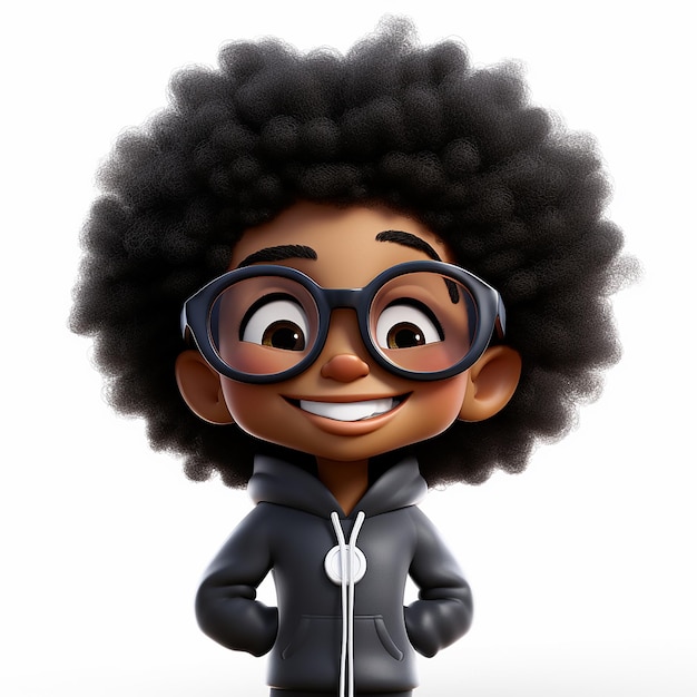 a black child with afro happy and having fun white background pixar style2