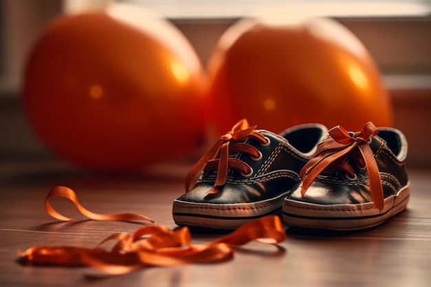 Black children slippers with orange ribbon generative ai