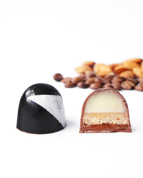 Black chocolate and cutaway candy coffee and almond filling