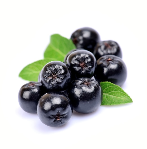 Black chokeberry close up. Black aronia berries.