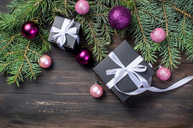 Black christmas gift box and white ribbon