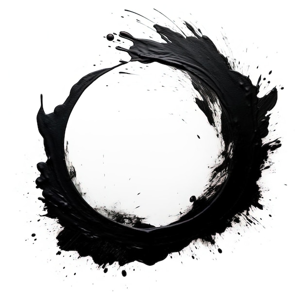 a black circle with a of paint on a white background isolated design in the style of japaneseinspir