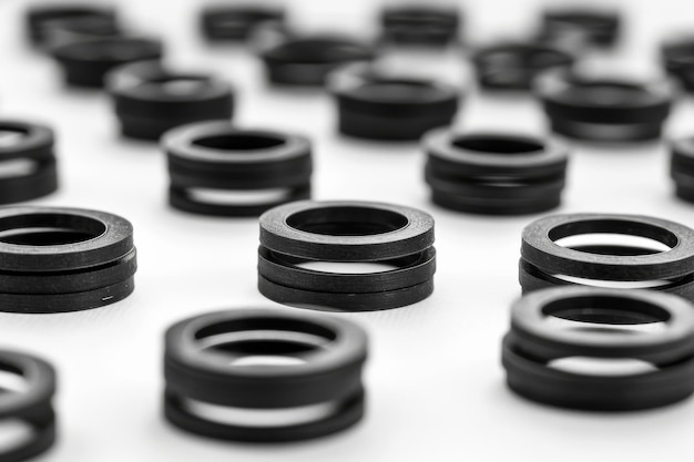 black circular objects on a white background creating a visually striking and modern abstract patte