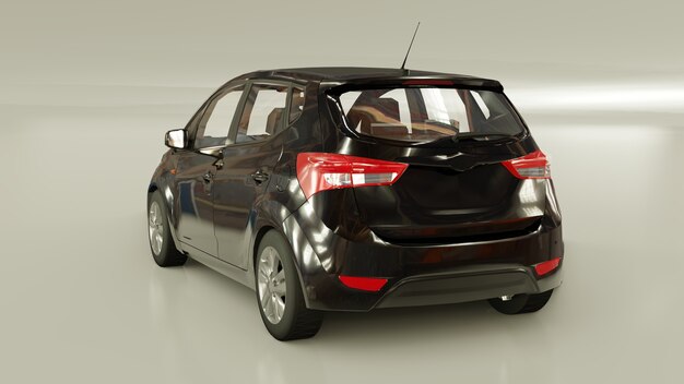 Black city car with blank surface for your creative design. 3D rendering.