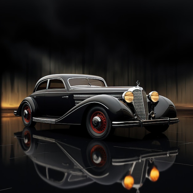 Black Classic car Chrome whitewalls and giant fins on this vintage car AI generated image