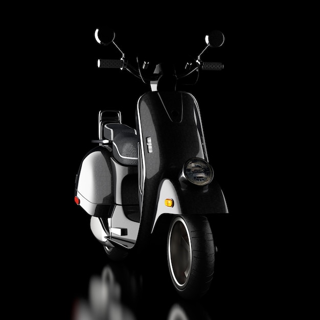 Black Classic Vintage Retro or Electric Scooter on a black background 3d Rendering