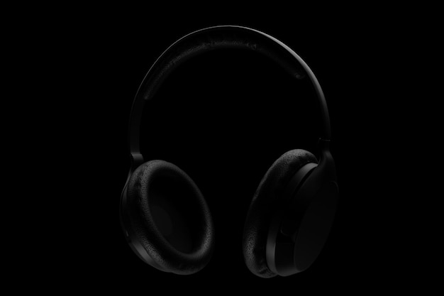 Фото Черные классические беспроводные наушники изолированные 3d рендеринг иллюстрация икона наушников аудиотехнология