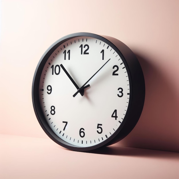 black clock on the wall isolated pink