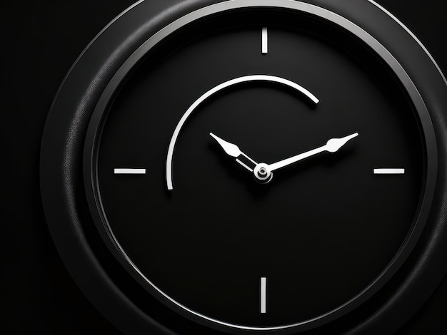 白い文字盤と白い針がついた黒い時計で、5時を指します。