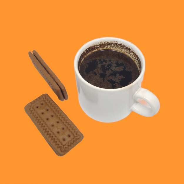 Photo black coffe with wafer